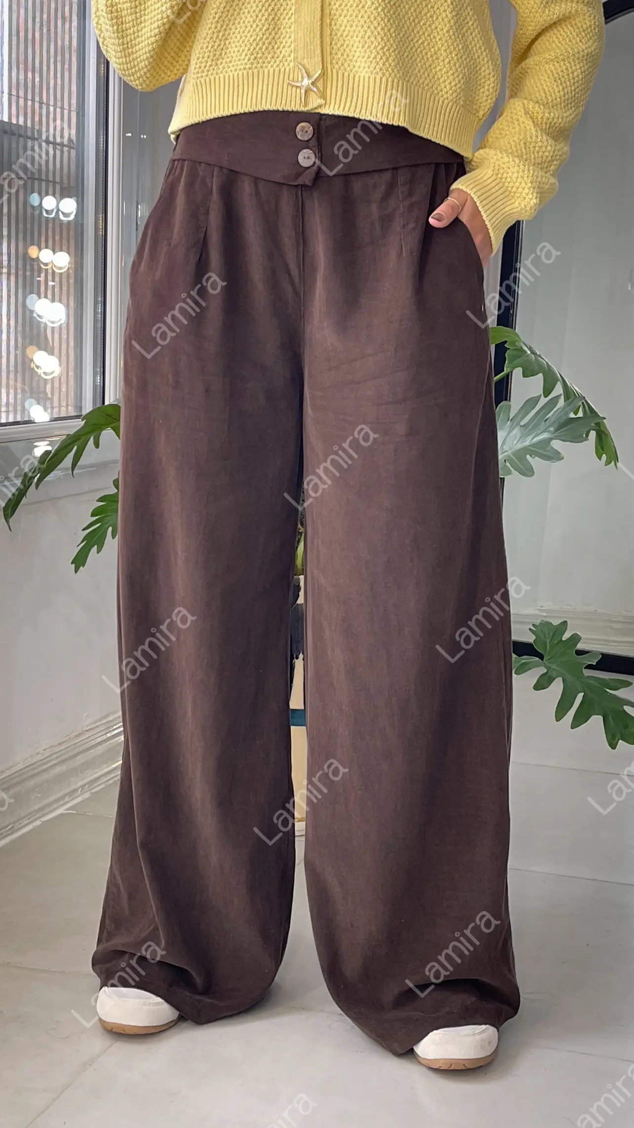 شلوار مخمل کبریتی پاییزه ایتالیایی مدل دو دکمه چوبی